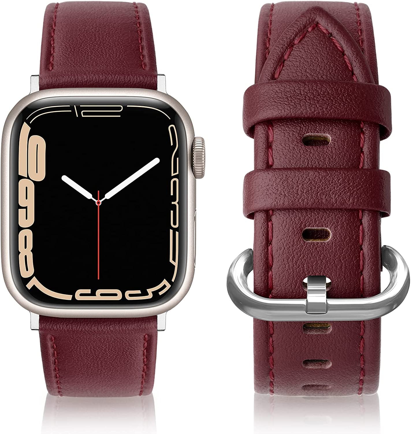 SWEES Leather Bands Compatible with Apple Watch Bands 41Mm 40Mm 38Mm Women Men, Genuine Leather Bands Replacement Strap for Apple Iwatch SE2 SE Series 8 7 6 5 4 3 2 1,Sports & Edition  SWEES Wine Red  