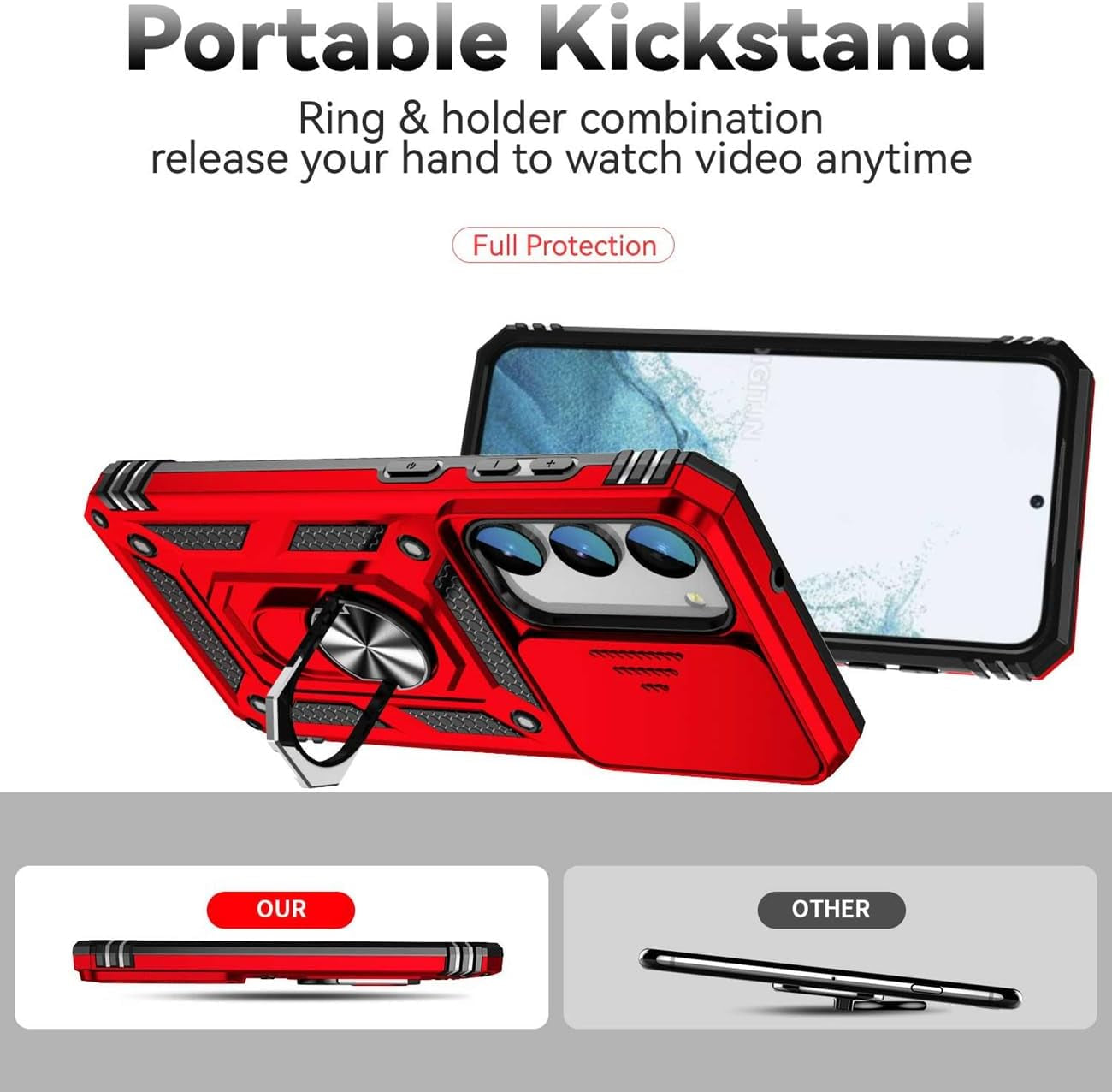 Yodueiv for Galaxy S23 Case, Samsung S23 SM-S911U with Tempered Glass Screen Protector and Slide Camera Cover, Magnetic Ring Car Mount Holder Kickstand Protective Cover for Samsung Galaxy S23 5G Red  Yodueiv   