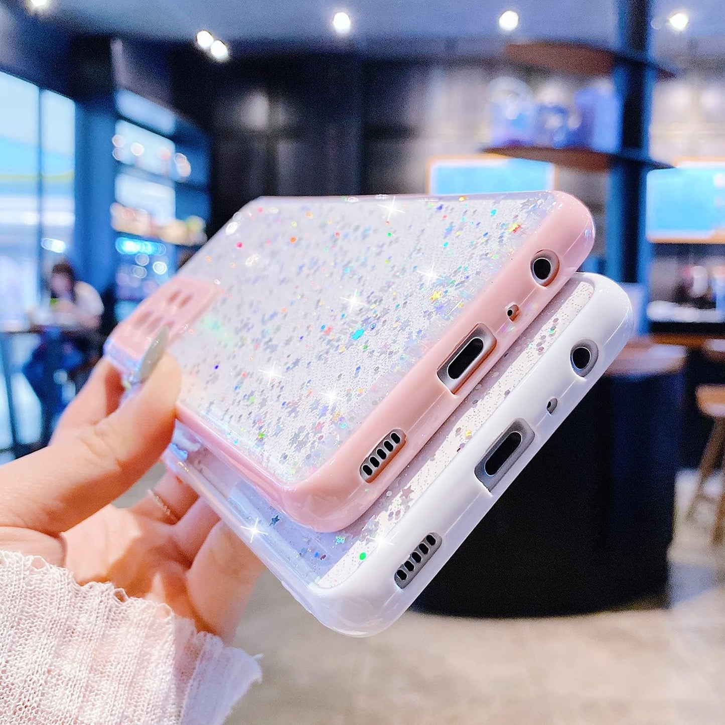HJWKJUS Compatible with Samsung Galaxy S22 Case for Women Girls,Soft Slim Fit Full-Around Protective Cute Clear Sparkly Bling Star Phone Case Glitter Cover for Samsung Galaxy S22-White  JWKJ   