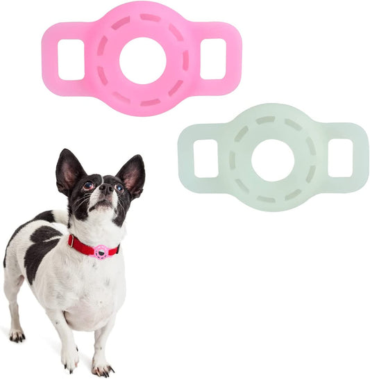 Funincrea Dog Collar Airtag Holder(2 Pack) Silicone Airtag Dog Collar Holder Airtag Cat Collar Durable Pet Collar Case for Apple Airtags Compatible with Cat Dog Collars (Luminous Green/Luminous Pink)  FuninCrea   