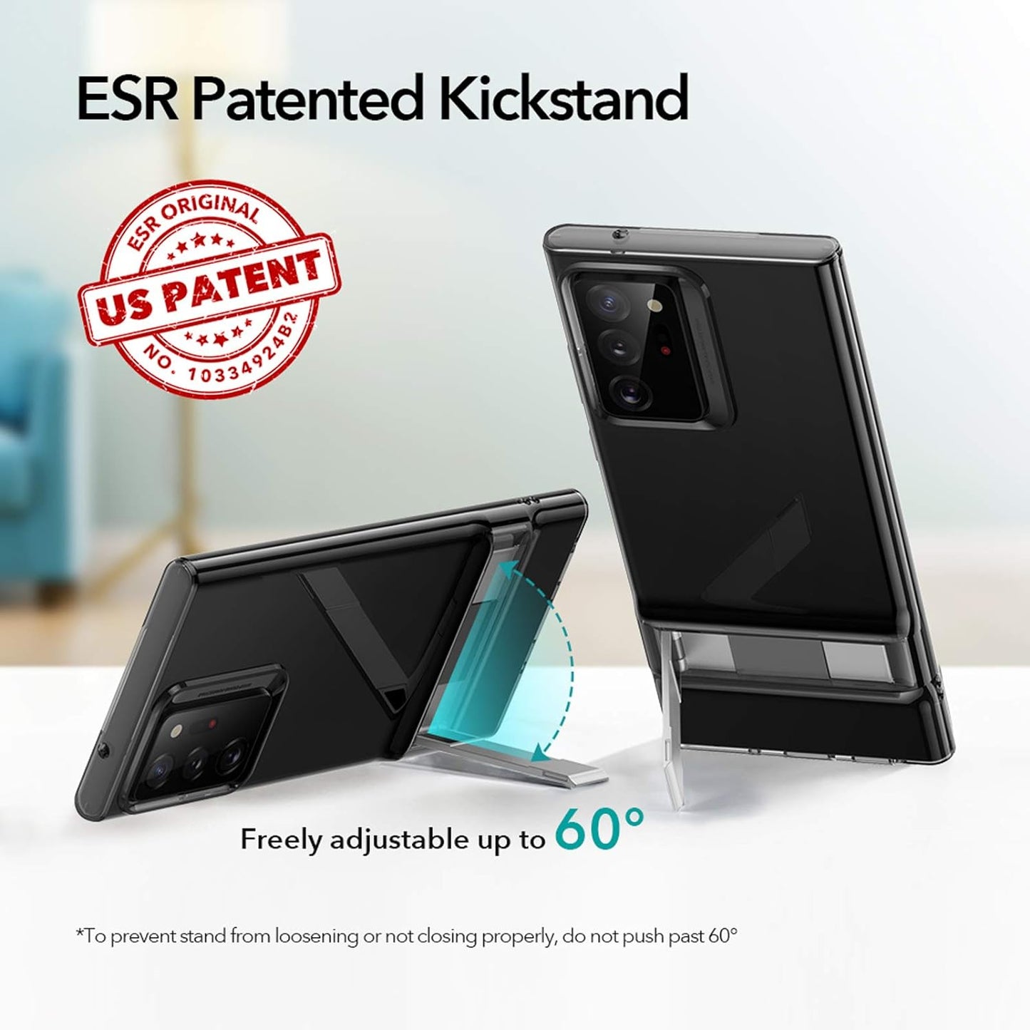 ESR Metal Kickstand Case Compatible with Samsung Galaxy Note 20 Ultra (6.9-Inch) [Vertical and Horizontal Stand] [Reinforced Drop Protection] – Translucent Black  Electronic Silk Road Corp   
