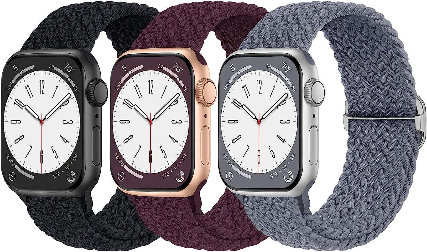 Braided Solo Loop Compatible with Apple Watch Band 38Mm 40Mm 41Mm 42Mm 44Mm 45Mm 49Mm for Women Men, Nylon Elastic Straps Wristbands for Iwatch Series Ultra SE 8 7 6 5 4 3 2 1  Suitisbest Black/Dark Cherry/Blue Grey 38/40/41mm 