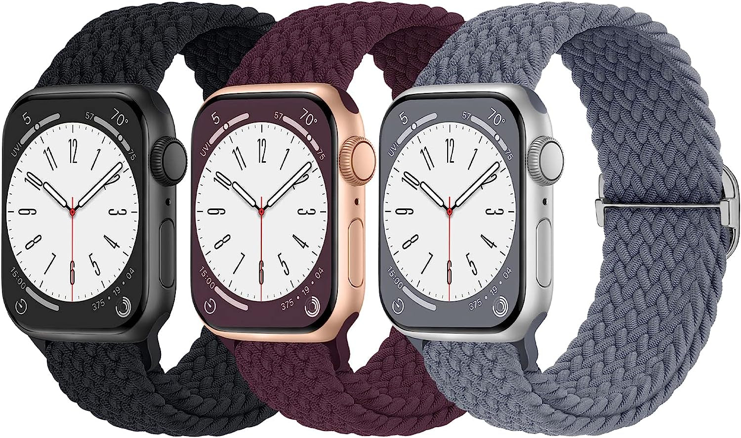 Braided Solo Loop Compatible with Apple Watch Band 38Mm 40Mm 41Mm 42Mm 44Mm 45Mm 49Mm for Women Men, Nylon Elastic Straps Wristbands for Iwatch Series Ultra SE 8 7 6 5 4 3 2 1  Suitisbest Black/Dark Cherry/Blue Grey 38/40/41mm 