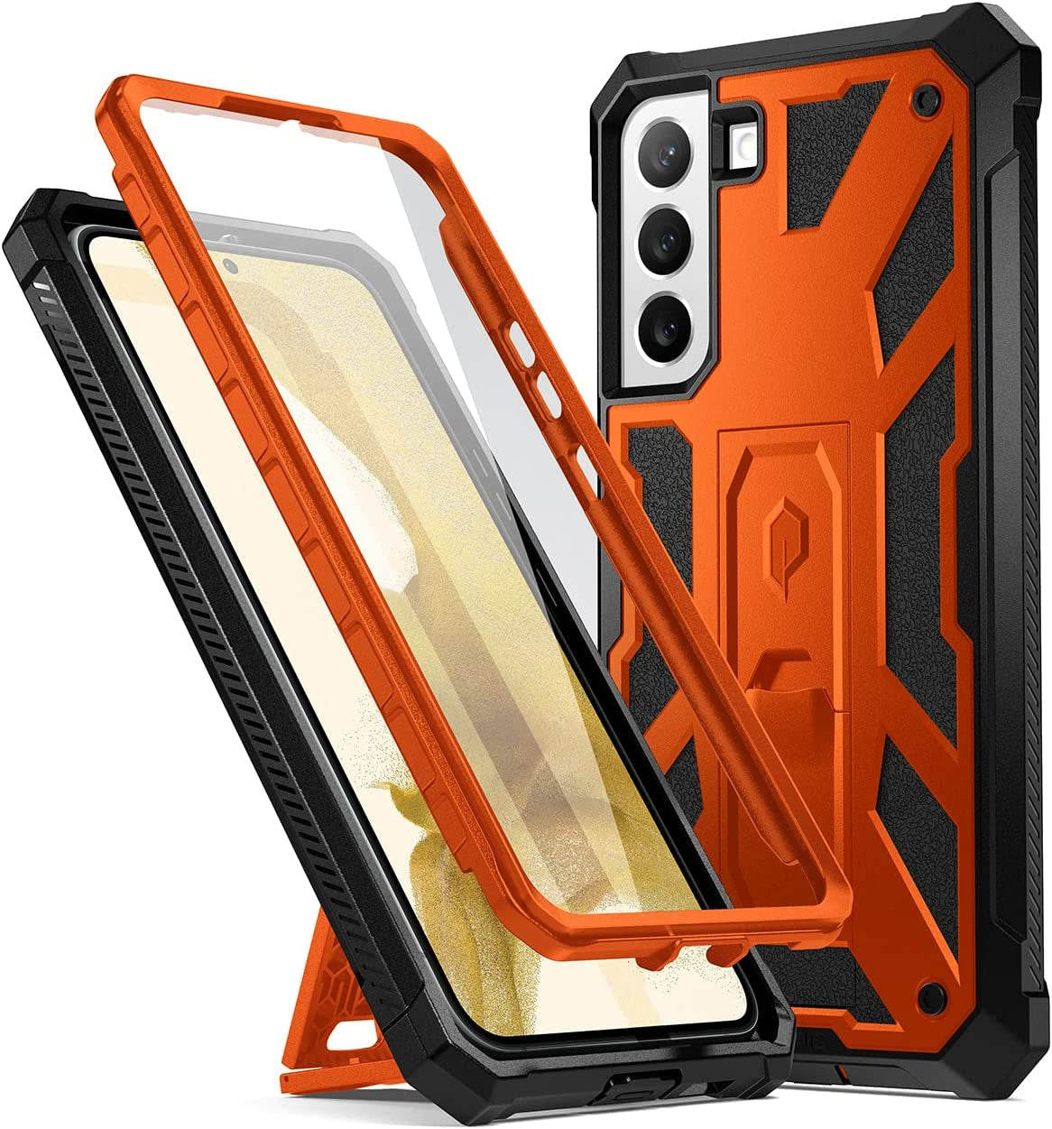 Poetic Spartan Case for Samsung Galaxy S22+ plus 5G 6.6 Inch, Built-In Screen Protector Work with Fingerprint ID, Full Body Rugged Shockproof Protective Cover Case with Kickstand, Metallic Orange  Poetic   