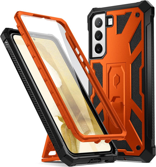 Poetic Spartan Case for Samsung Galaxy S22+ plus 5G 6.6 Inch, Built-In Screen Protector Work with Fingerprint ID, Full Body Rugged Shockproof Protective Cover Case with Kickstand, Metallic Orange  Poetic   