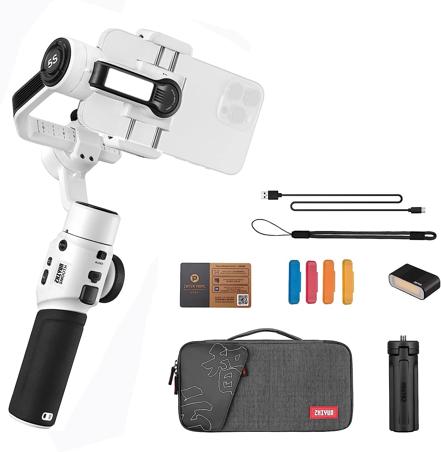 ZHIYUN Smooth 5S Combo 3-Axis Handheld Gimbal Stabilizer for Smartphone,Cell Phone Video Stabilizer for Iphone 13 12 11 X 8 7 6 plus and Android Cell Phone (White)  ZHIYUN   