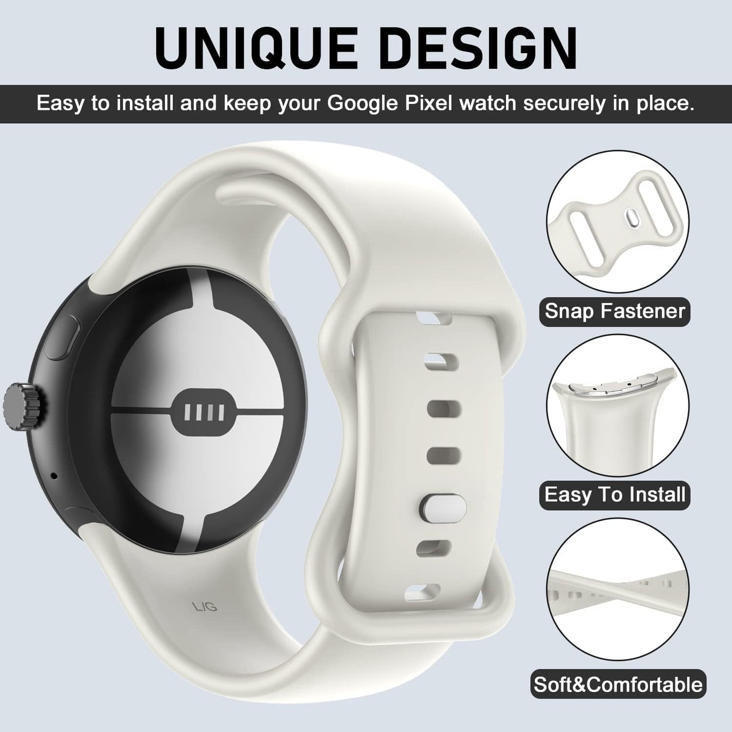 OVERSTEP Compatible for Google Pixel Watch Bands, Soft Silicone Sport Strap Metal Buckle for Google Watch Band, Replacement Google Pixel Watch 2022 Band for Women Men (S, White)  OVERSTEP   