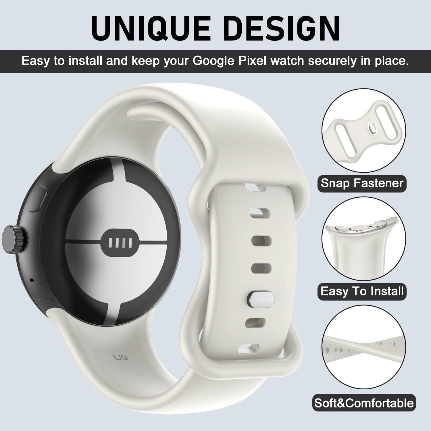 OVERSTEP Compatible for Google Pixel Watch Bands, Soft Silicone Sport Strap Metal Buckle for Google Watch Band, Replacement Google Pixel Watch 2022 Band for Women Men (S, White)  OVERSTEP   