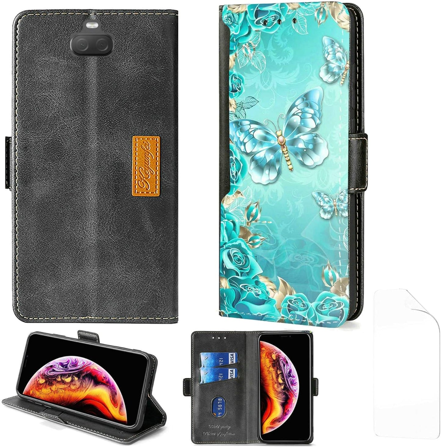 Flip Case Compatible for Sony Xperia 10 plus Case + Film Soft TPU Screen Protector Phone Case Stand Cover CPT-XQ  Aroepurt Cpt-Yhd  