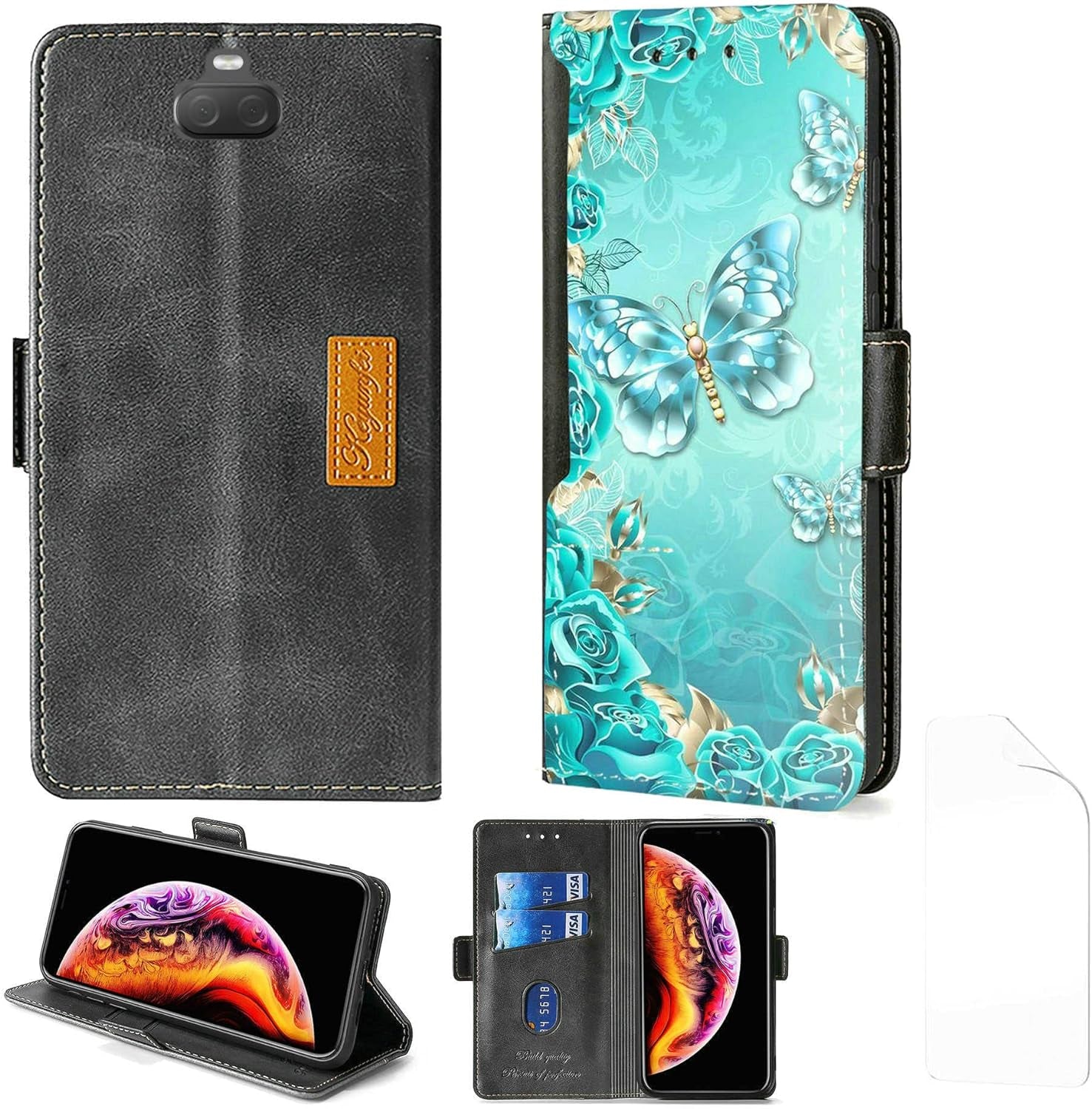 Flip Case Compatible for Sony Xperia 10 plus Case + Film Soft TPU Screen Protector Phone Case Stand Cover CPT-XQ  Aroepurt Cpt-Yhd  