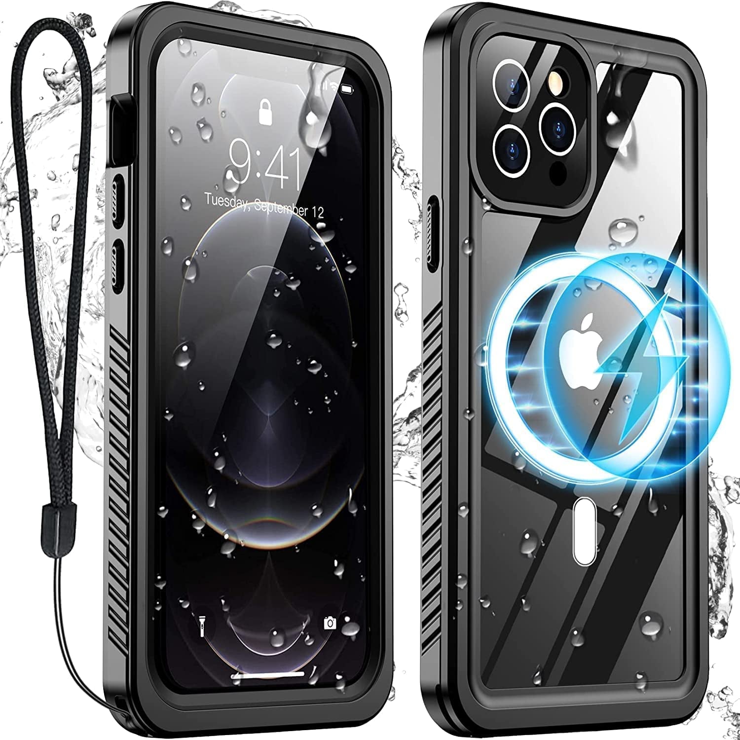 Temdan for Iphone 14 Case Waterproof,Built-In 9H Tempered Glass Screen Protector [IP68 Underwater][14Ft Military Dropproof][Dustproof][Real 360] Full Body Shockproof Protective Case-Blue-Clear  Temdan Black-Mag iPhone 12 Pro 