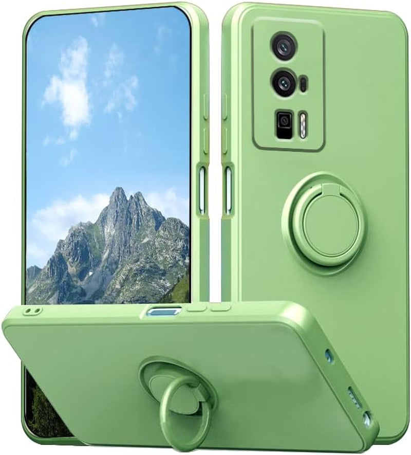 Wousunly Compatible with Poco F5 Pro Case with Ring Kickstand Black, Xiaomi Poco F5 Pro Phone Case Silicone Liquid with Soft Microfiber Lining Slim Shockproof Protective Cover (Black)  Wousunly Green  