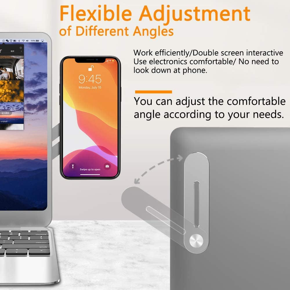 DK177 Laptop Phone Holder, Laptop or Desktop Monitor Side Mount Phone Holder, Slim Portable Foldable Smartphone Stand, Computer Monitor Expansion Bracket, Compatible with Any Phone, Silver  DK177   