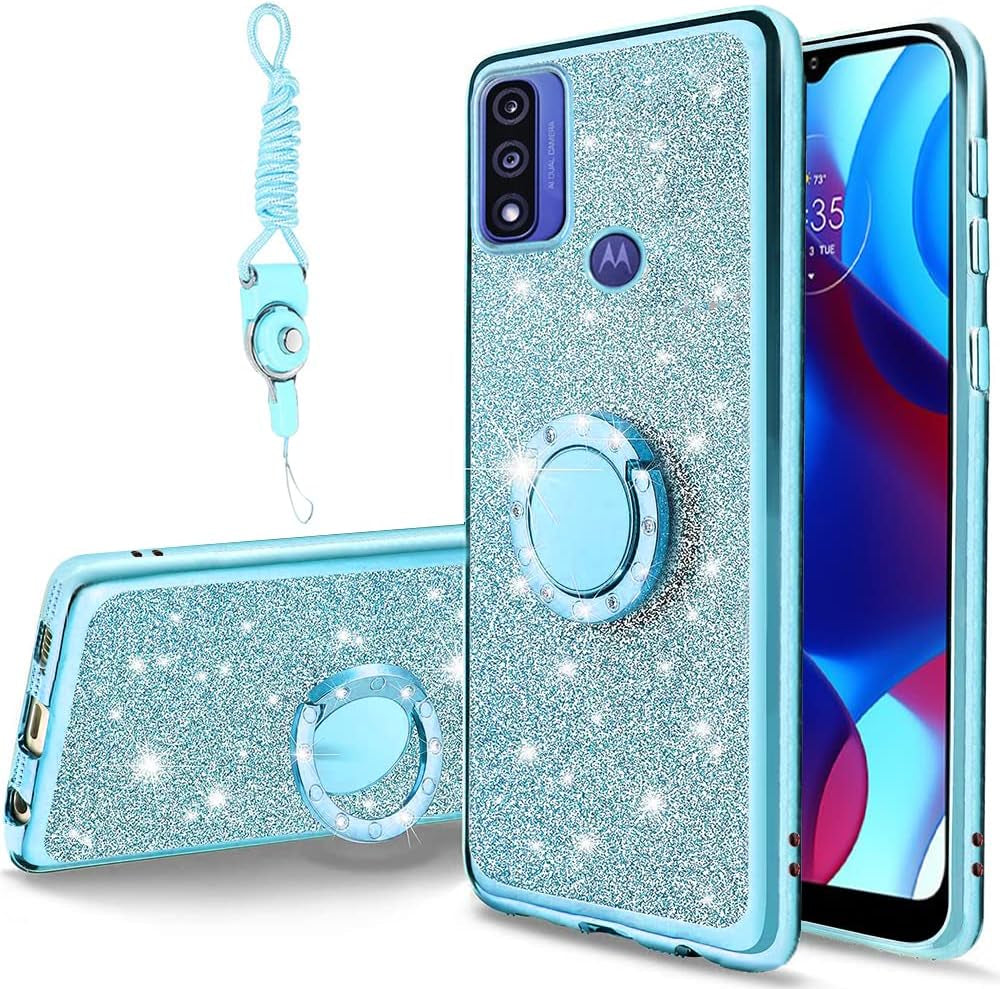 B-Wishy for Moto-G Pure Phone Case,Moto G-Power 2022 Case with Kickstand Ring Holder,Square Rivet for Girls Women Anti-Shock Slim Shockproof TPU Cover Phone Case for Moto G Play 2023(Y Black)  B-wishy Blue  