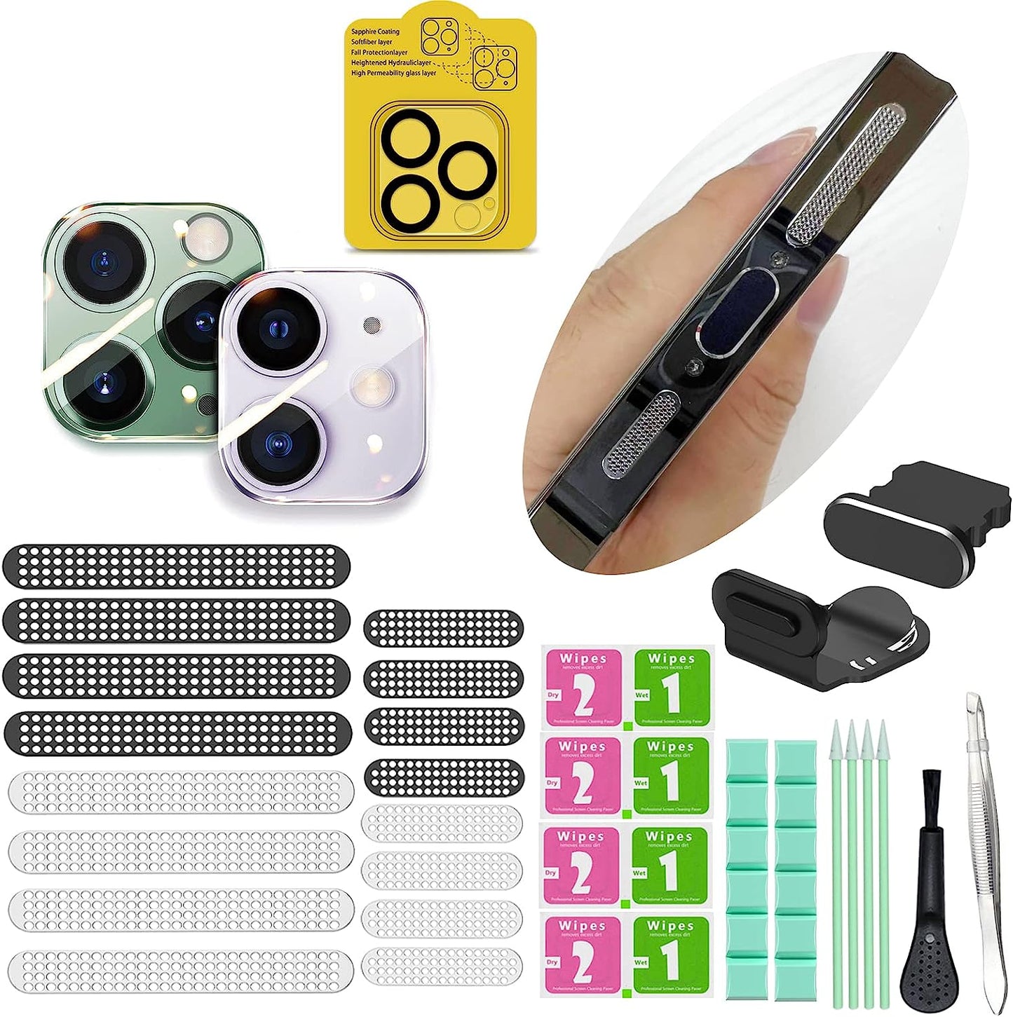 Iphone Speaker Dustproof Stickers Protector,Iphone Dust Plug Cover Compatible Iphone 14/13/12/11 All Series,With Cleaner Tools Cleaning Putty/Tweezers/Brushes/Wet and Dry Cleaning Wipe/Storage Box  Inesore ✅iPhone 14/iPhone 14 max  