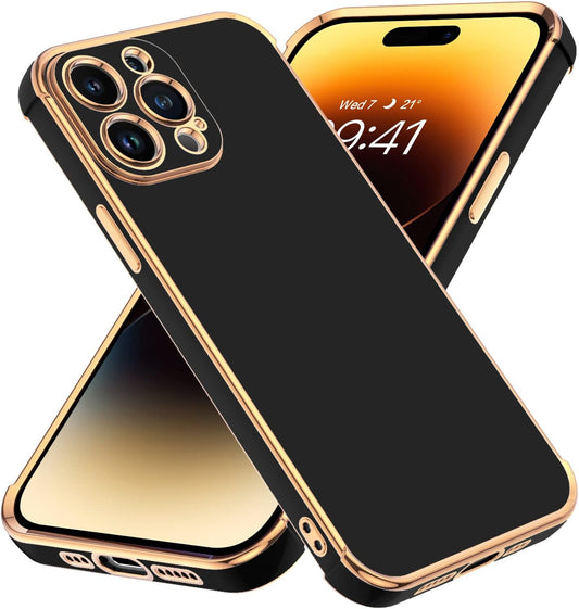 BENTOBEN Iphone 14 Pro Case, Phone Case Iphone 14 Pro 6.1", Slim Thin Luxury Shockproof Protection Soft TPU Bumper Drop Protective Girls Women Boy Men Cute Iphone 14 Pro Cover, Black/Gold Design  BENTOBEN   