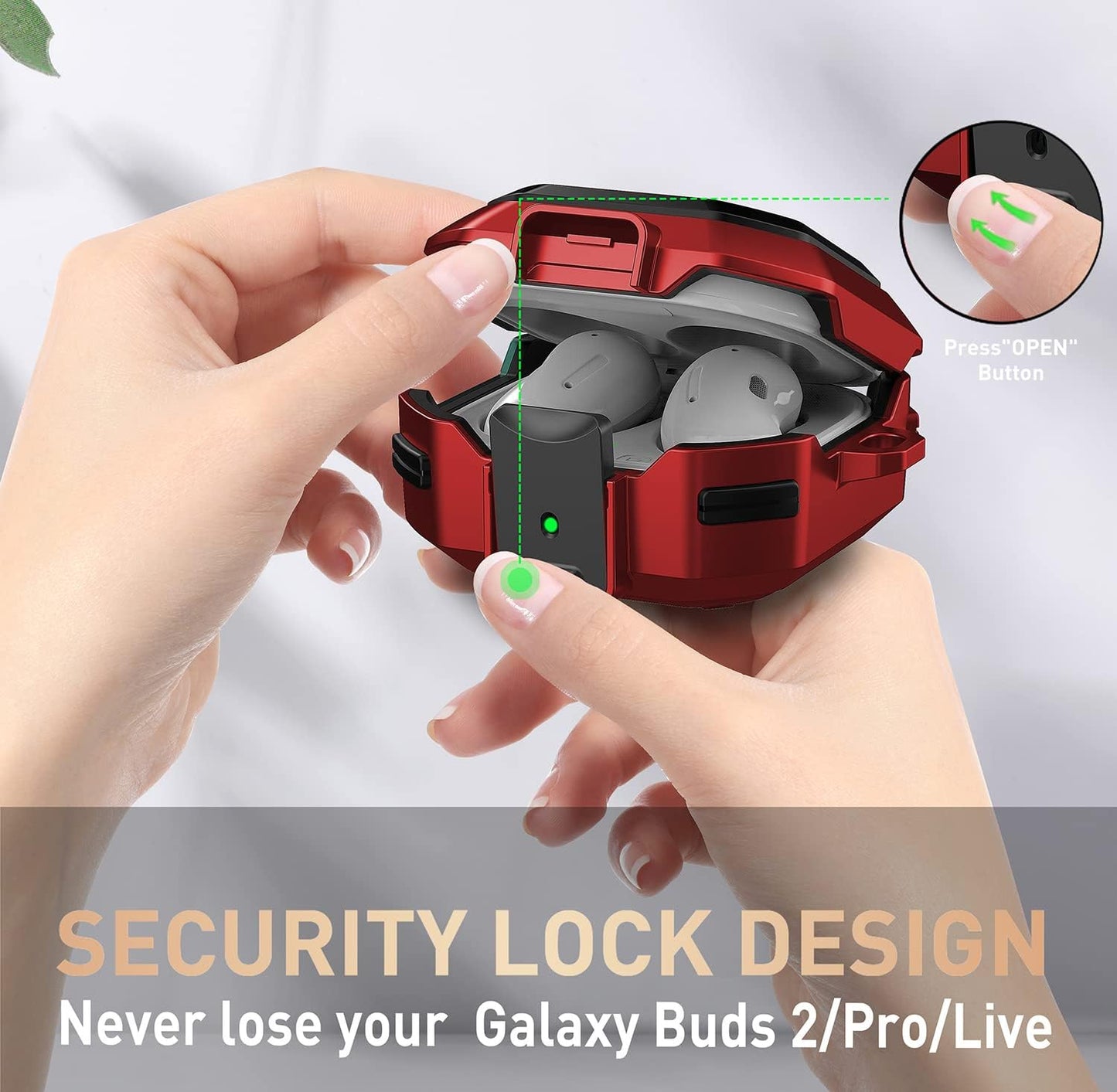 OTOPO Lock Case for Samsung Galaxy Buds 2 Pro/Galaxy Buds 2/Galaxy Buds Pro/Galaxy Buds Live Case with Cleaning Kit Men Women Protective Case Cover for Samsung Earbuds Case - Black/Red  OTOPO   