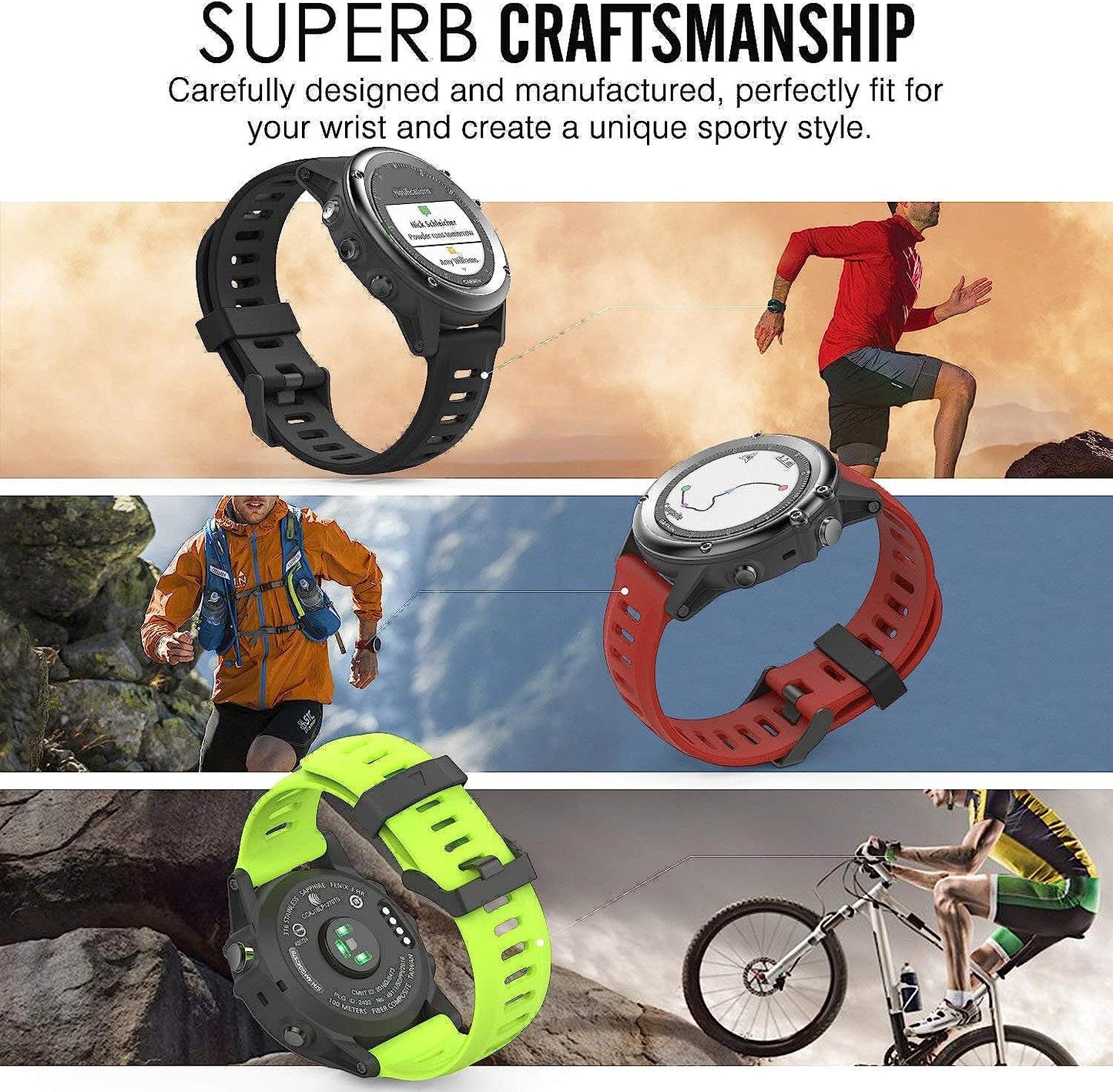 Moko Garmin Fenix 3 / Fenix 5X Watch Band, Soft Silicone Replacement Watch Band for Garmin Fenix 3 / Fenix 3 Hr/Fenix 5X Smart Watch, 4Pack  MoKo   