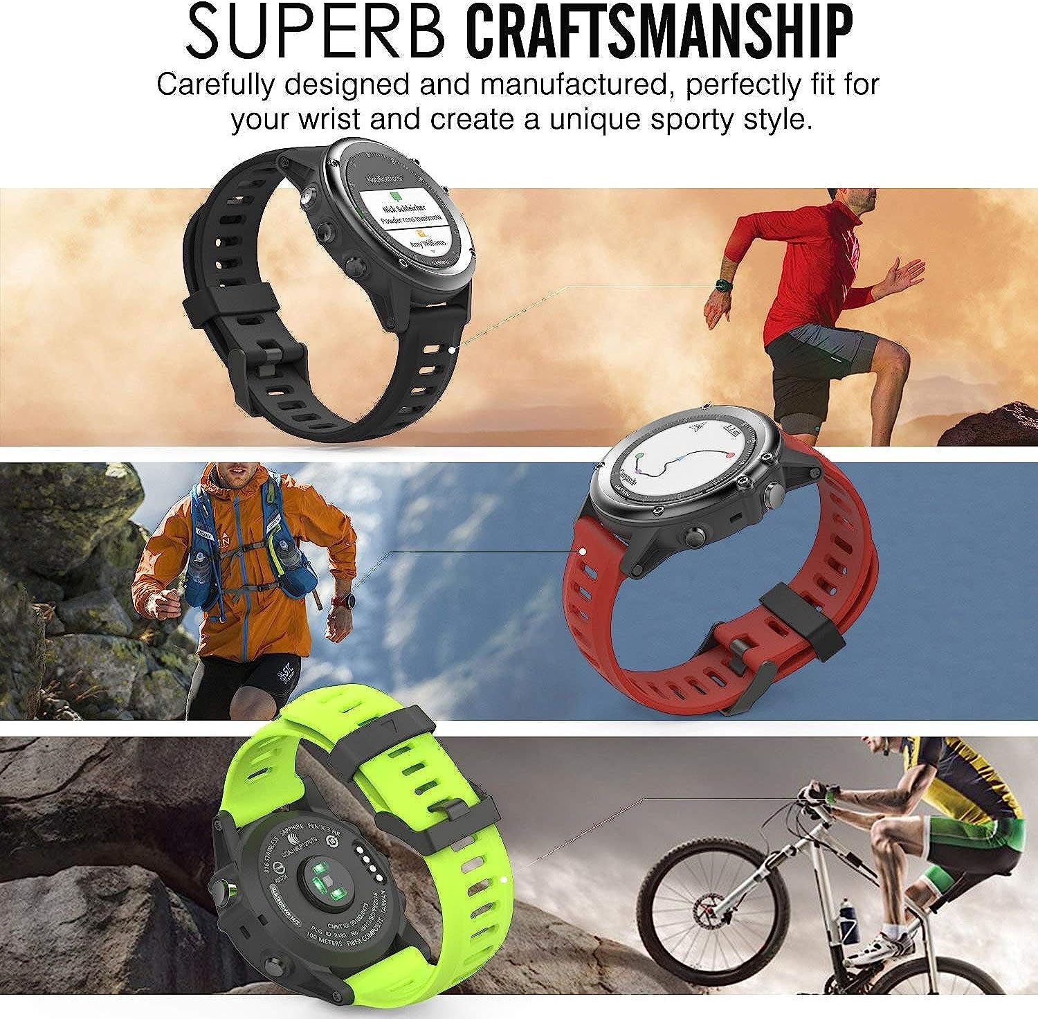 Moko Garmin Fenix 3 / Fenix 5X Watch Band, Soft Silicone Replacement Watch Band for Garmin Fenix 3 / Fenix 3 Hr/Fenix 5X Smart Watch, 4Pack  MoKo   