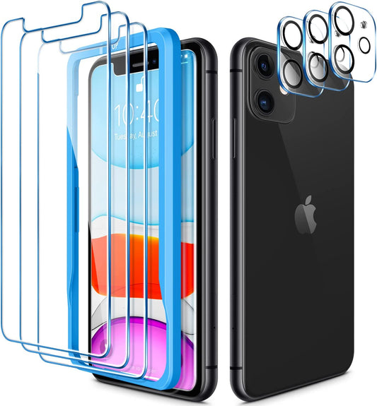 CANSHN 3 Pack Screen Protector for Iphone 11 [6.1 Inch] + 3 Pack Tempered Glass Camera Lens Protector with Easy Installation Frame, Anti-Scratch, Case Friendly, 9H Hardness, HD Clear Film [6 Pack]  CANSHN   