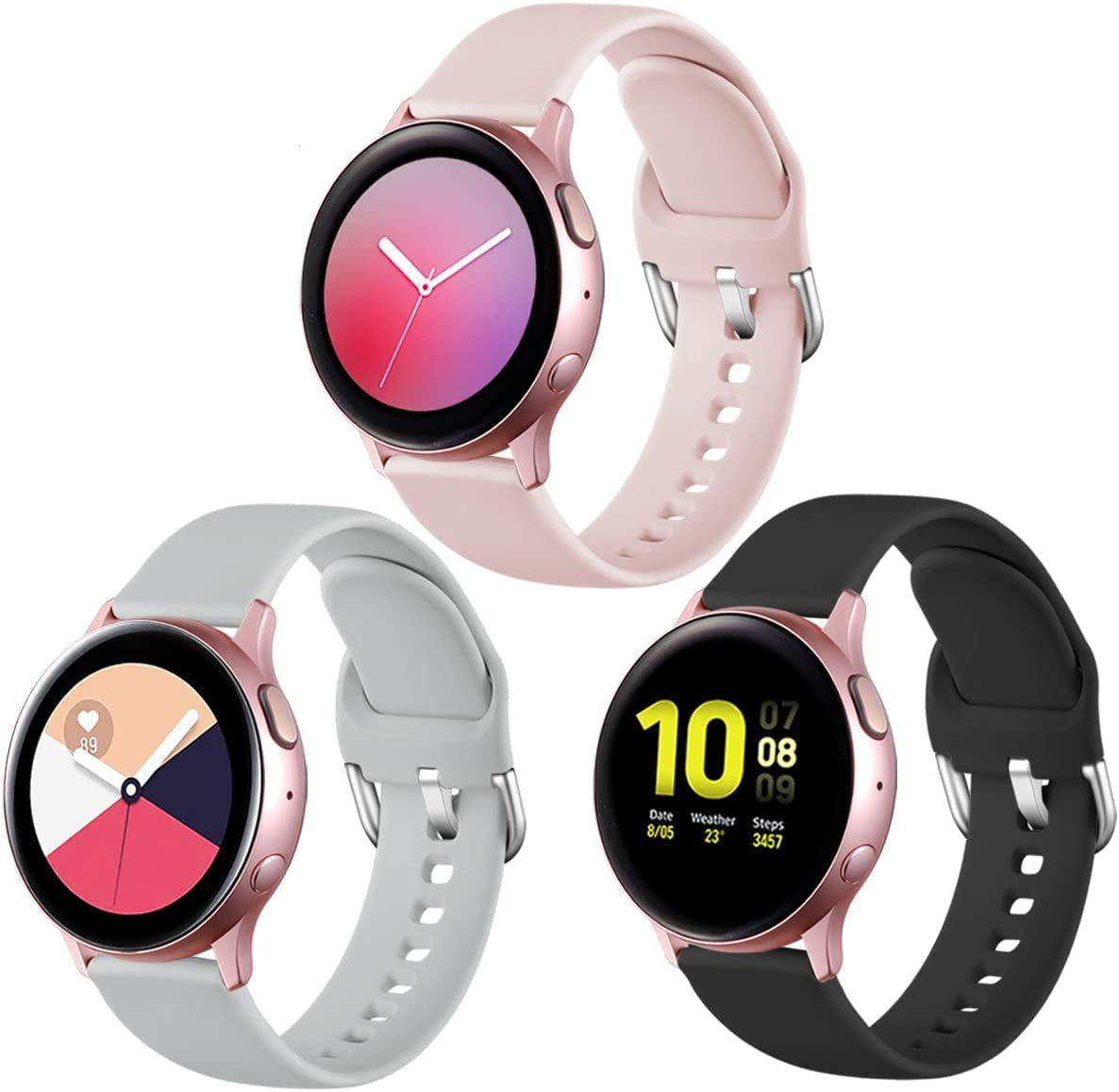 Lerobo Bands Compatible with Samsung Galaxy Watch Active/Active 2 44Mm 40Mm/Galaxy Watch 3 41Mm/Galaxy Watch 42Mm, 20Mm Soft Silicone Sport Strap Replacement Bands,3 Pack,Large,Black Navy Blue Gray  Lerobo Pink Sand/Gray/Black Large 