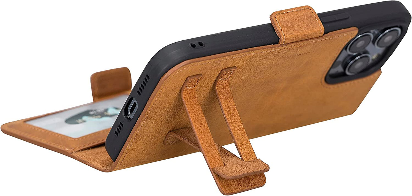 Bayelon Leather Wallet Case for Iphone 14 Pro Max - Flip Cover Card Holder Slots, Iphone 14 Pro Max Case Compatible with Apple Magsafe, Full Grain Leather Folio Case, Kickstand Function (A. Camel)  Bayelon   