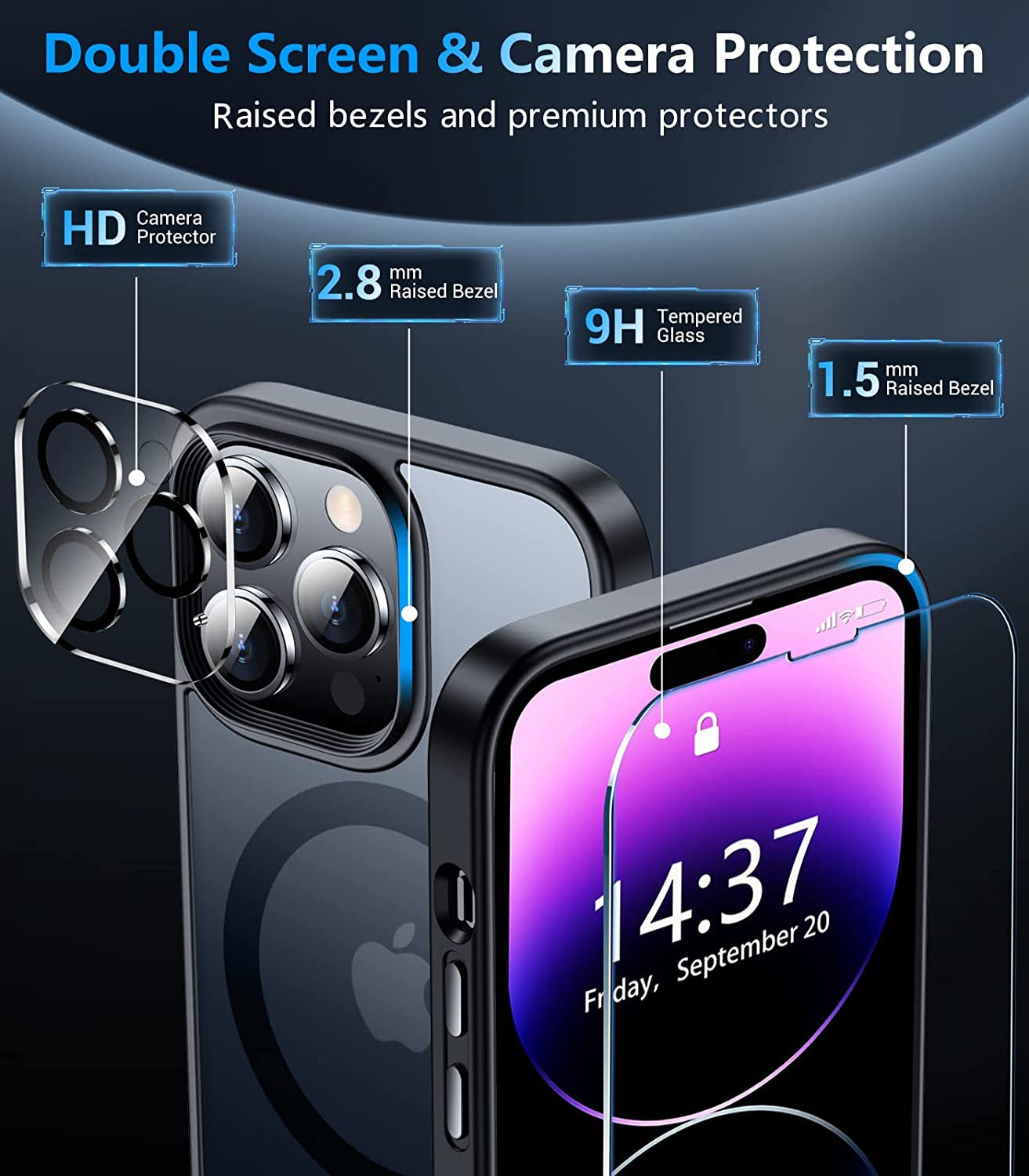 Temdan Magnetic Case for Iphone 14 Pro Max Case, [Compatible with Magsafe] [2Pcs Tempered Glass Camera Protector & Screen Protector] Slim Translucent Matte Shockproof Case for Iphone 14 Pro Max 6.7"  Temdan   