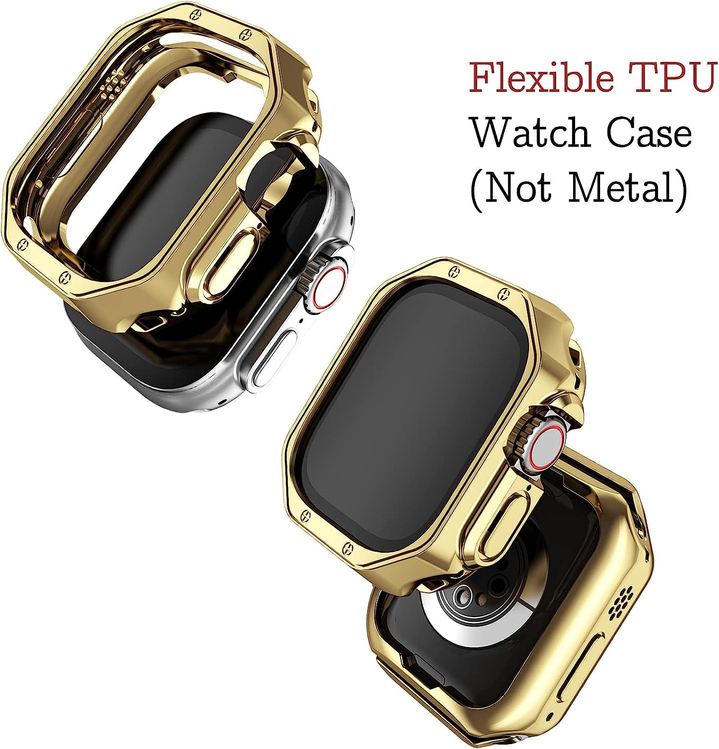 MRYUESG Compatible with Apple Watch Band and Case, Stainless Steel Metal Chain with TPU Cover, Smart-Watch Link Bracelet Strap, Wrist-Band for I-Watch Series 8 7 6 5 4 3 2 1 SE SE2  MRYUESG   