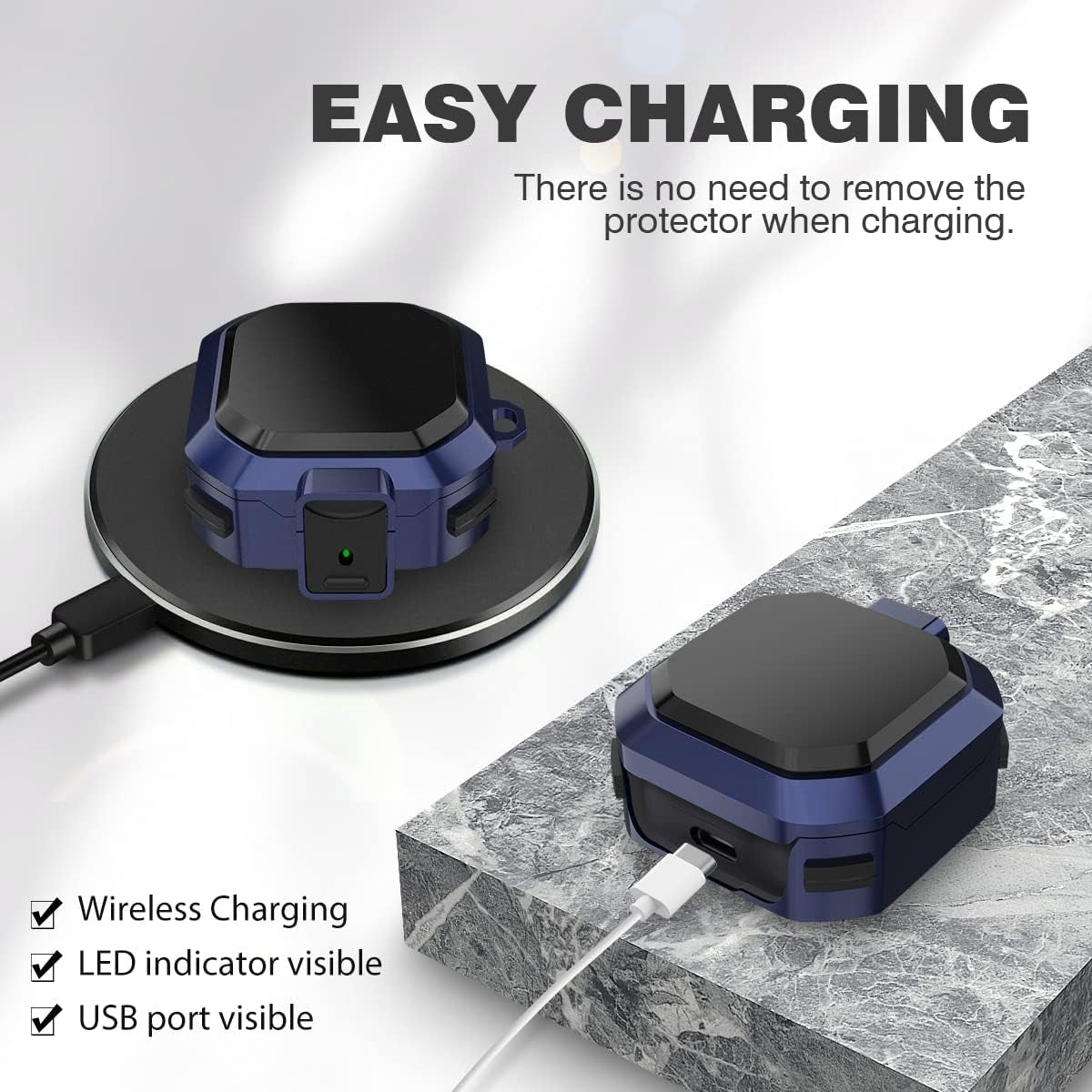 With Lockarmor Cover for Galaxy Buds Pro Case/Galaxy Buds 2 Case/Galaxy Buds Live Case,Shockproof PC+TPU Protective Cover with Keychain&Wrist Strap&Brush(Blue)  YIPINJIA   