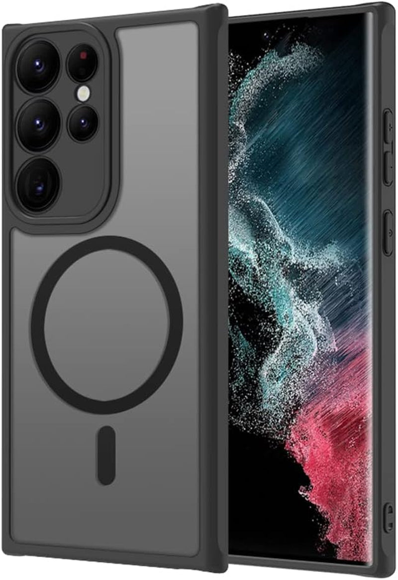 Aoliao7 Galaxy S21 Ultra Magnetic Case Compatible with Magsafe Wireless Chager, Anti-Fingerprints Black Semitransparent Screen & Camera Protection Shockproof Case for Galaxy S21 Ultra[S Pen Works]  AoliAo7 Black Galaxy S23 Ultra(2023) 