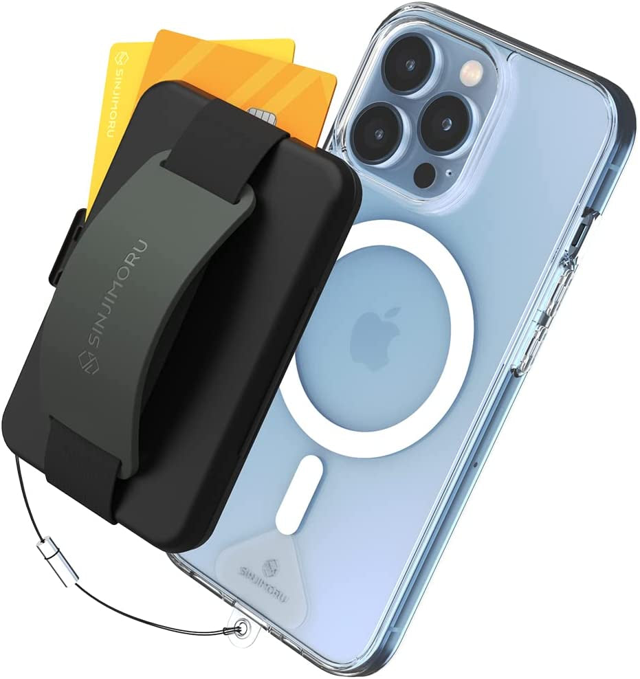 Sinjimoru Secure Magnetic Wallet as Phone Grip Stand for Magsafe Wallet, Cell Phone Wallet Stick on with Phone Kickstand & Phone Grip Holder for Iphone 12/13 and 14 Series. M-Card Zip Black  Sinjimoru Co.Ltd M-Card Zip Olive Grey Wallet for Magsafe 