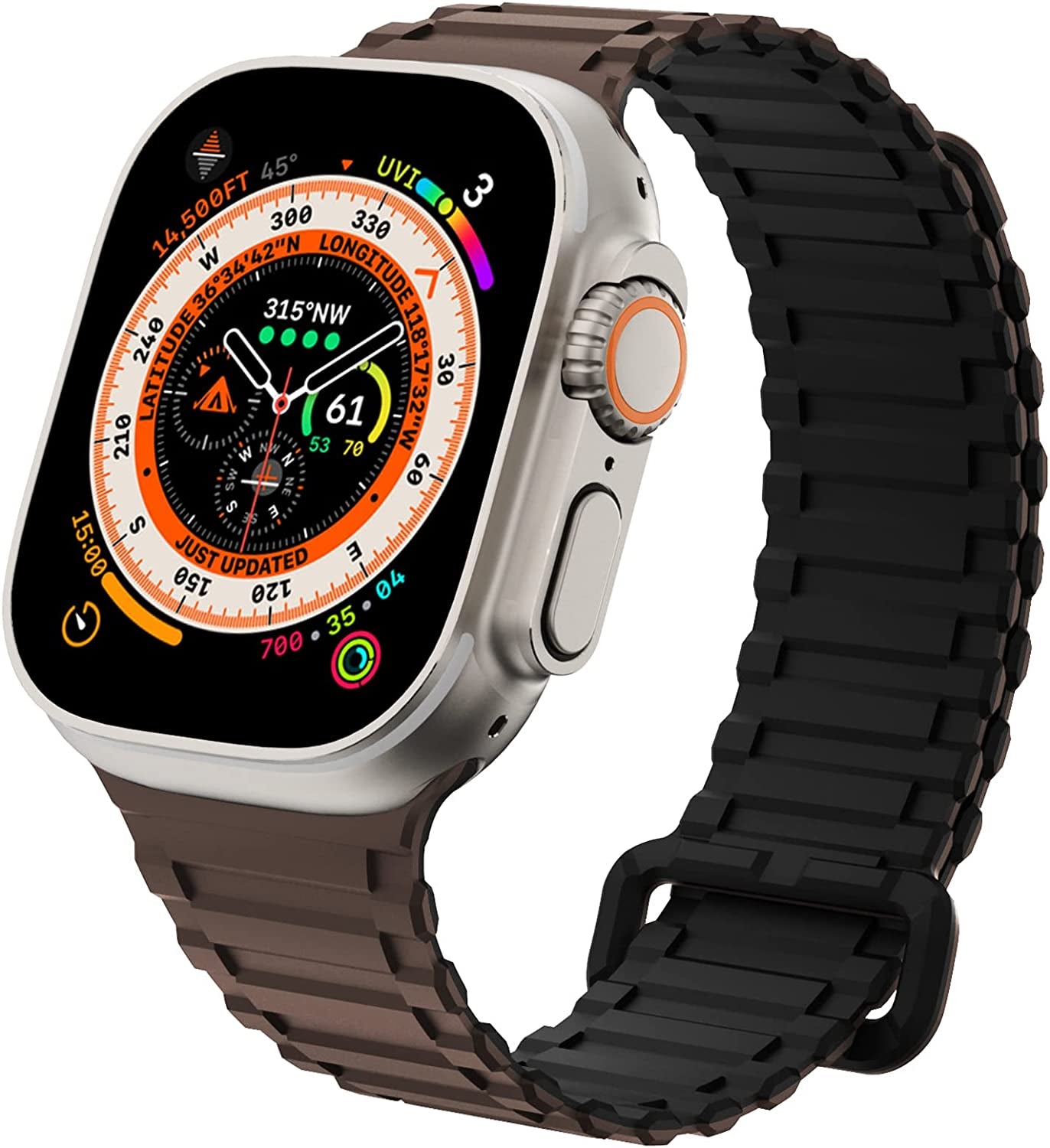 WINGLE for Apple Watch Ultra Band 49Mm Series 8 Series 7 45Mm 44Mm 42Mm Men, Strong Magnetic Bands Bracelet Adjustable Silicone Sport Strap for Apple Watch SE 6 5 4 3 2 1 Iwatch Women,Grey/Orange  WINGLE Black/Coffee Ultra 49mm/45mm/44mm/42mm 