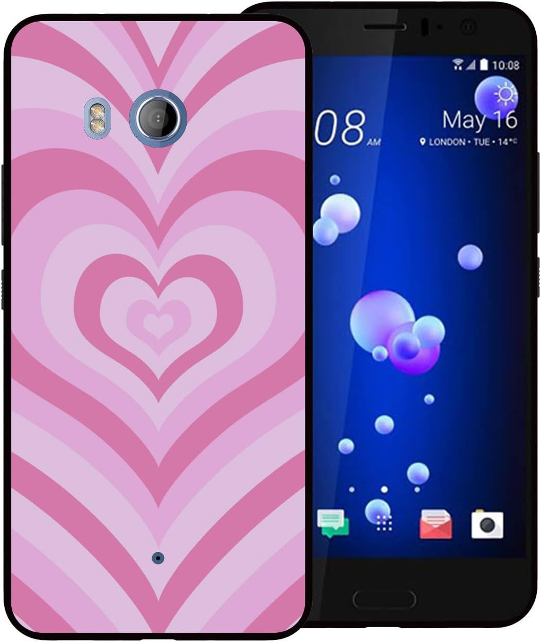 Zaztify Compatible with HTC U11, Khaki Heart Tunnel Center Love Swirl Cute Pattern Shockproof Protective Anti-Slip Thin Slim Soft Phone Case Cover Shell  zaztify Pink Heart  
