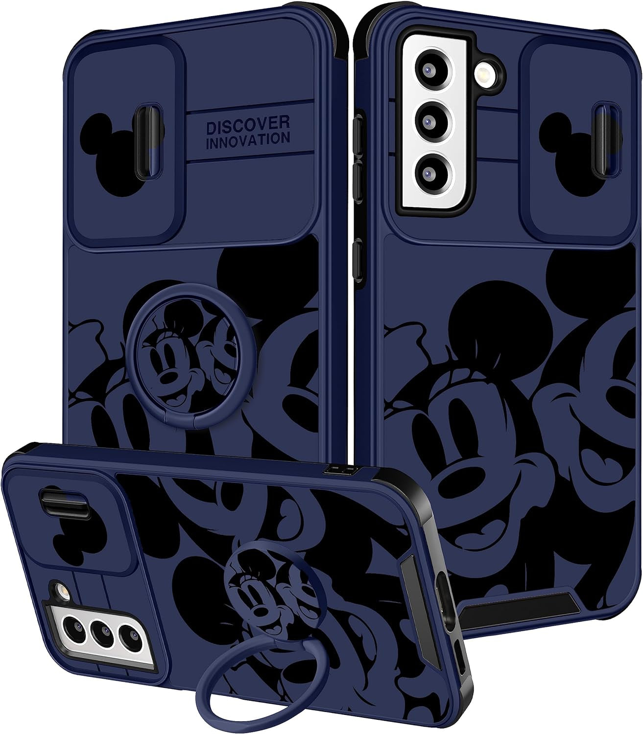 Oqpa for Samsung Galaxy S22 plus Phone Case Cute Cartoon Galaxy S22 plus Case with Camera Cover+Ring Holder for Women Girly Girls Boys Kids Kawaii Funny Case for Samsung S22 Plus, Minn Micki  meitong2020 Happy Miki  