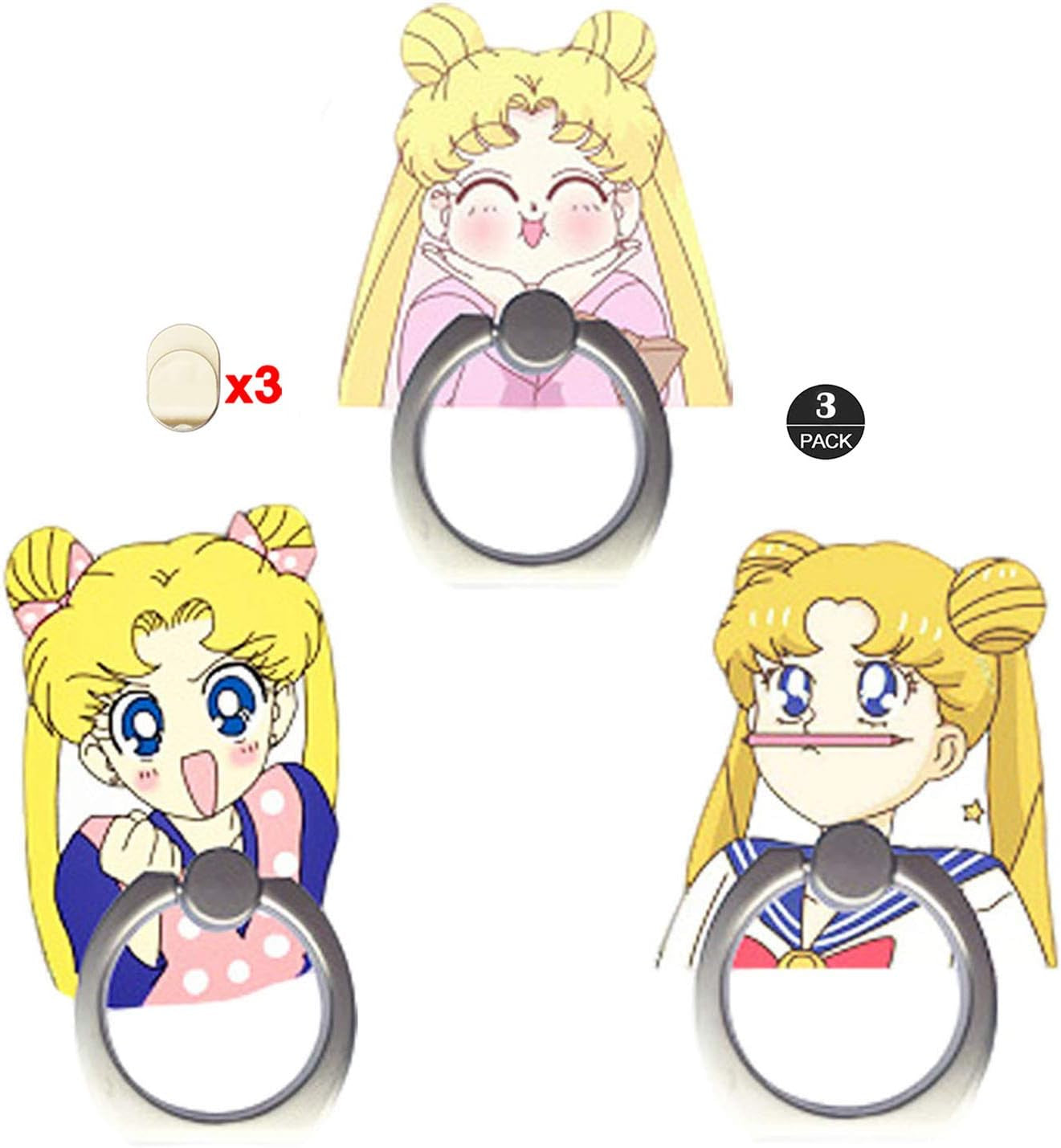 ZOSTLAND 3Pack Moon Guardian Fighter Phone Ring,Universal 360°Adjustable Phone Case Finger Grip Stand Holder Desk Stent Mount Car Hook Compatible with Iphone 13 12 11 MAX X plus Ipad (3Pcs Moon Girl)  ZOEAST   