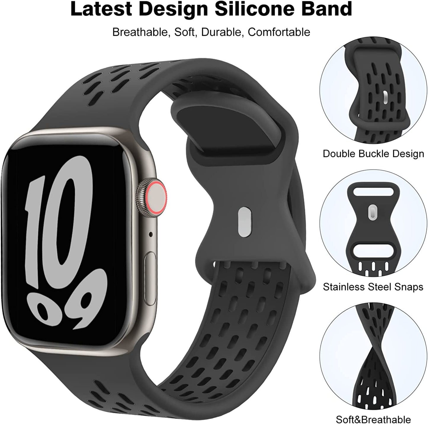 TSAAGAN 5 Pack Sport Silicone Bands Compatible for Apple Watch Band 49Mm 41Mm 45Mm 40Mm 44Mm 38Mm 42Mm, Breathable Strap Replacement Wristband for Iwatch Ultra Series 8/7/SE/6/5/4/3/2/1 Women & Men  TSAAGAN   