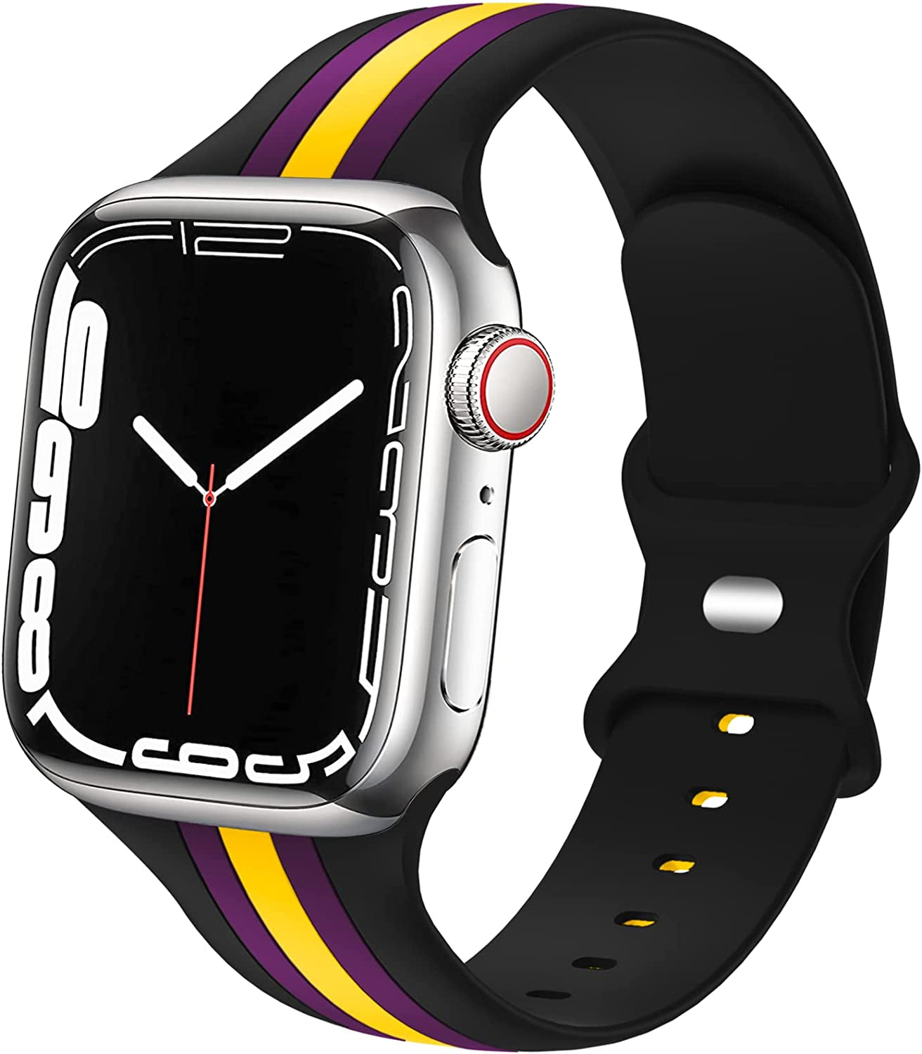 Designer Sport Bands Compatible with Apple Watch Band 42Mm 44Mm 45Mm 49Mm Series 8 Ultra 7 6 5 4 3 2 1 SE Women Men, Breathable Soft Silicone Strap Replacement Band for Iwatch Bands  Plesechde Purple/Yellow-Black 38mm/40mm/41mm 