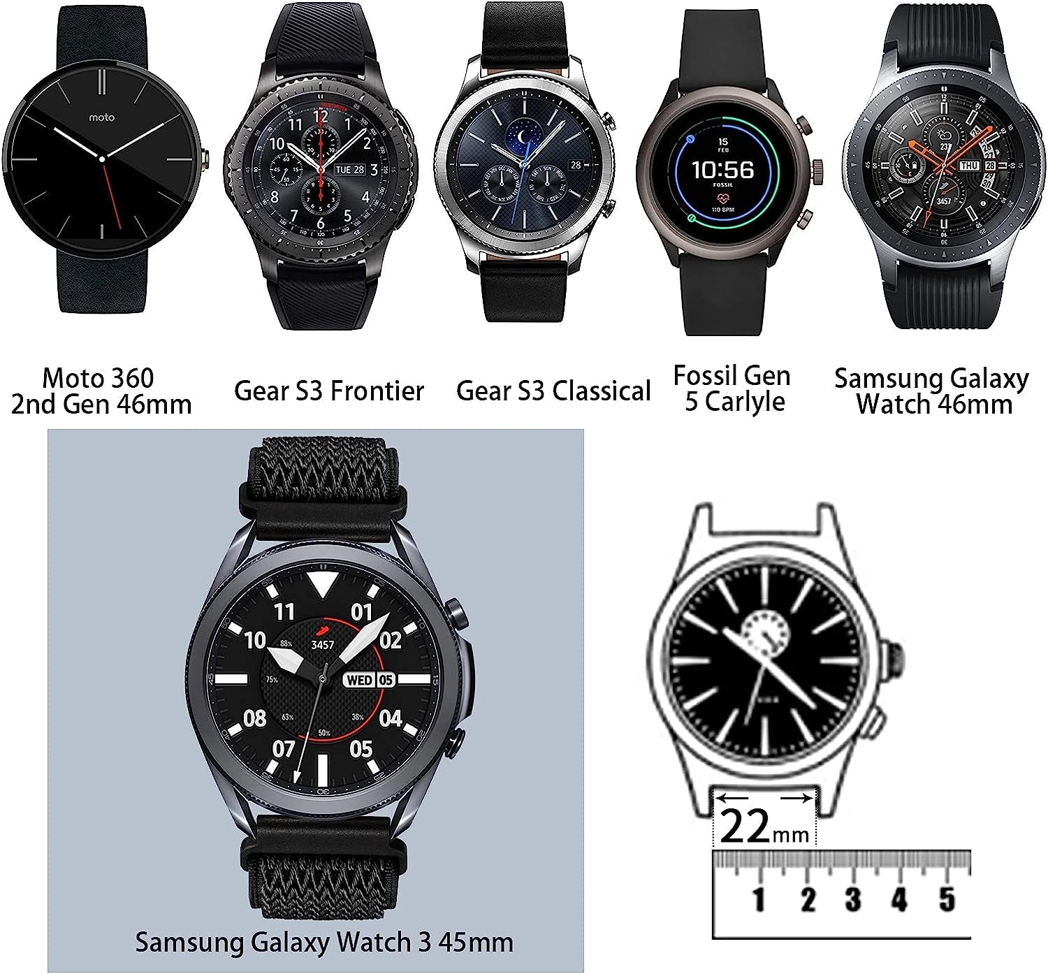 Easuny 22Mm Watch Bands Compatible for Samsung Galaxy Watch 3 45Mm Band/Galaxy Watch 46Mm/Gear S3 Frontier, Stretchy Adjustable Elastic Nylon Woven Loop Wristband for Men Women  Easuny   