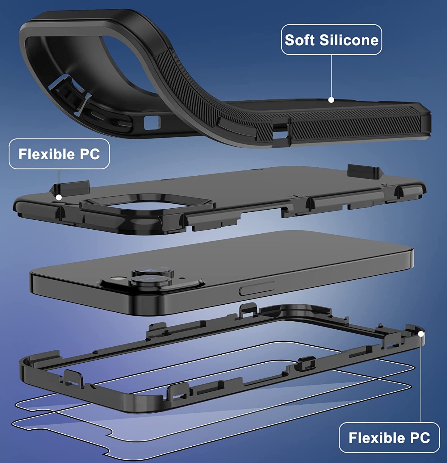 Annymall for Iphone 14 plus Case with 2 Screen Protector, Heavy Duty Drop Protection Shockproof Rugged 3-Layer Military Tough Durable Protective Cover for Apple Iphone 14 plus 6.7" (Black)  Annymall   