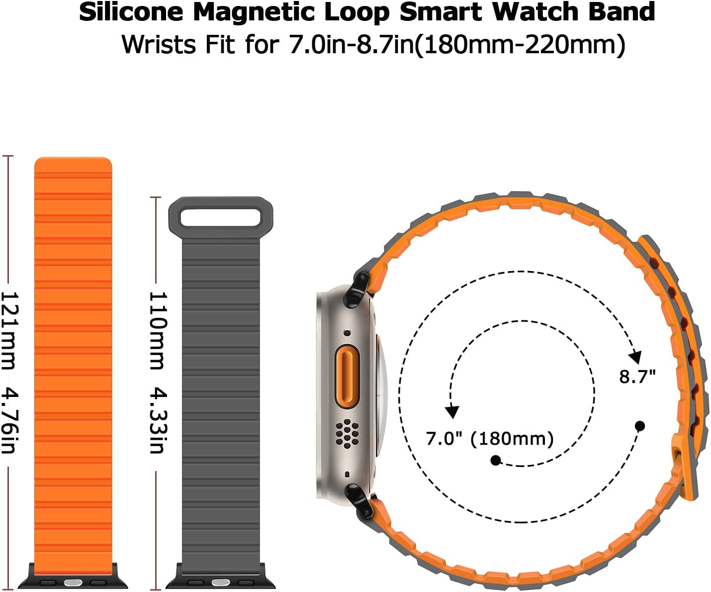 Tasikar Compatible with Apple Watch Band 49Mm 45Mm 44Mm 42Mm Silicone Magnetic Loop Bands [Double Sided Wearable] Designed for Apple Watch Ultra Series 8 7 (45Mm) SE 6 5 4 (44Mm) 3 2 1 (42Mm), Grey Orange  Tasikar   