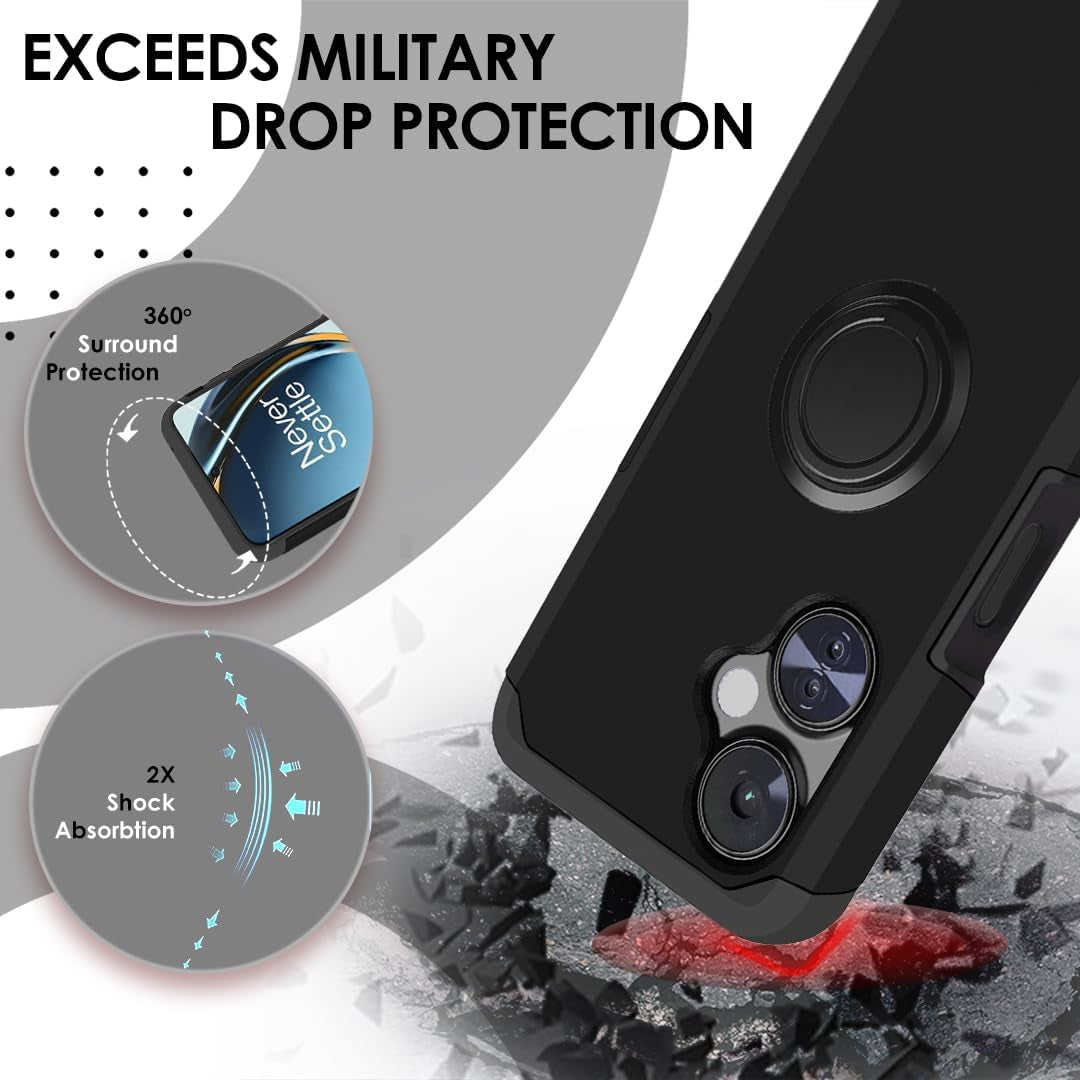 Hrwireless Compatible for Oneplus Nord N30 5G [Ring Stand] Case Cover [360 Rotation] with [HD Tempered Glass Screen Protector] Tough Hybrid [Shockproof] Original Minimalistic Design for Protection  HRWireless   