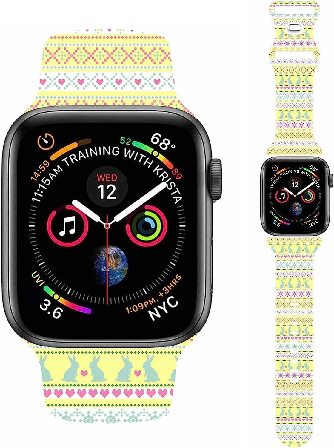 Easter Theme Bunny Rabbit Eggs Pattern Bands Compatible with Apple Watch 38Mm 40Mm 41Mm 42Mm 44Mm 45Mm 49Mm, Soft Silicone Sports Wristband Strap for Iwatch SE & Series 8/7/6/5/4/3/2/1  HYHMXB 01.Color 1 42mm/44mm/45mm M/L 