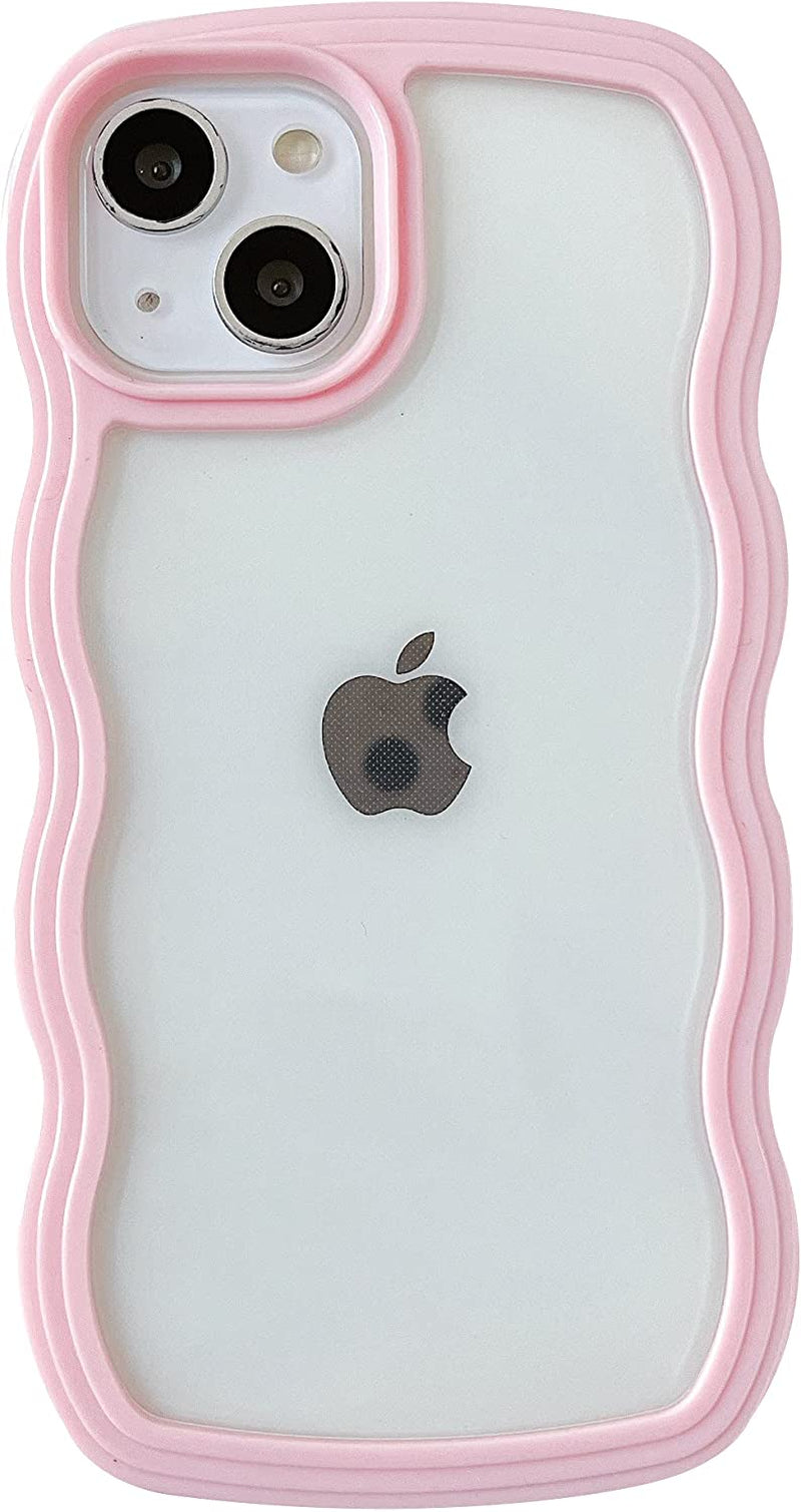 Caseative Cute Curly Wave Frame Shape Shockproof Soft Compatible with Iphone Case (Blue,Iphone 14)  Caseative Pink iPhone 11 