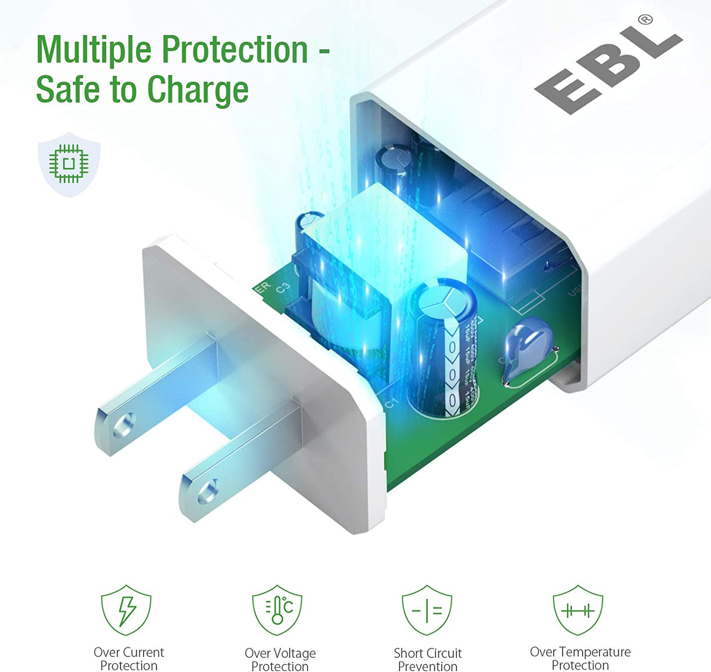 EBL USB Wall Charger, 5V 2.1A Charger Adapter(Model: M5129) for EBL Charger Power Supply (Model: C9008 C9010N 6828 FY-408 FY-409 6201) and Iphone, Galaxy, HTC, LG, Table, Motorola and More  EBL   