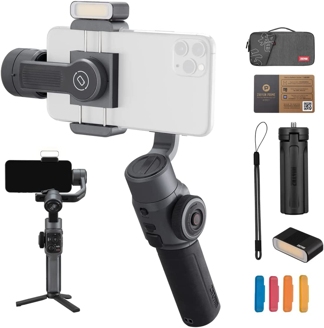 ZHIYUN Smooth 5 Combo Professional 3-Axis Handheld Gimbal Stabilizer with Magnetic Fill Light for Iphone Smartphone Android Cell Phone Gimble W/Face/Object Tracking Motion Time-Lapse POV  zhi yun   