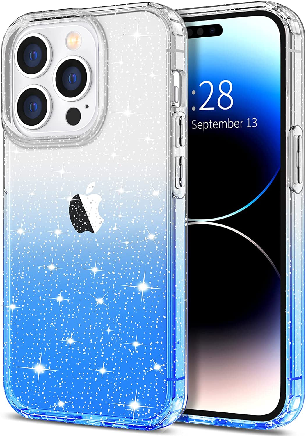 Hython Case for Iphone 14 Pro Max Case Glitter, Cute Sparkly Clear Glitter Shiny Bling Sparkle Cover, Anti-Scratch Soft TPU Slim Fit Shockproof Protective Phone Cases for Women Girls, Black Glitter  Hython Clear/Blue Glitter  