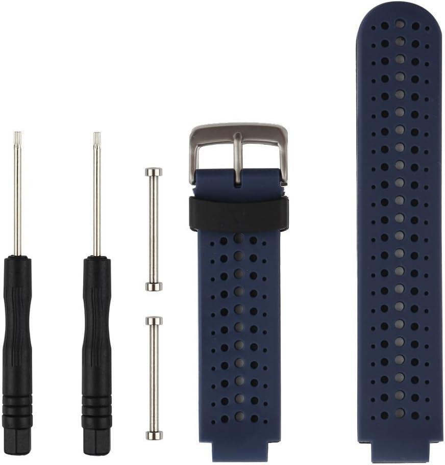Replacement for Garmin Forerunner 235 / Garmin Approach S20 S5 S6 Watch Band Accessory, Adjustable Silicone Solid&Pattern Strap Wristband for Forerunner 220/230/620/630/735Xt/235Lite…  kiugi Navy Blue/Black  