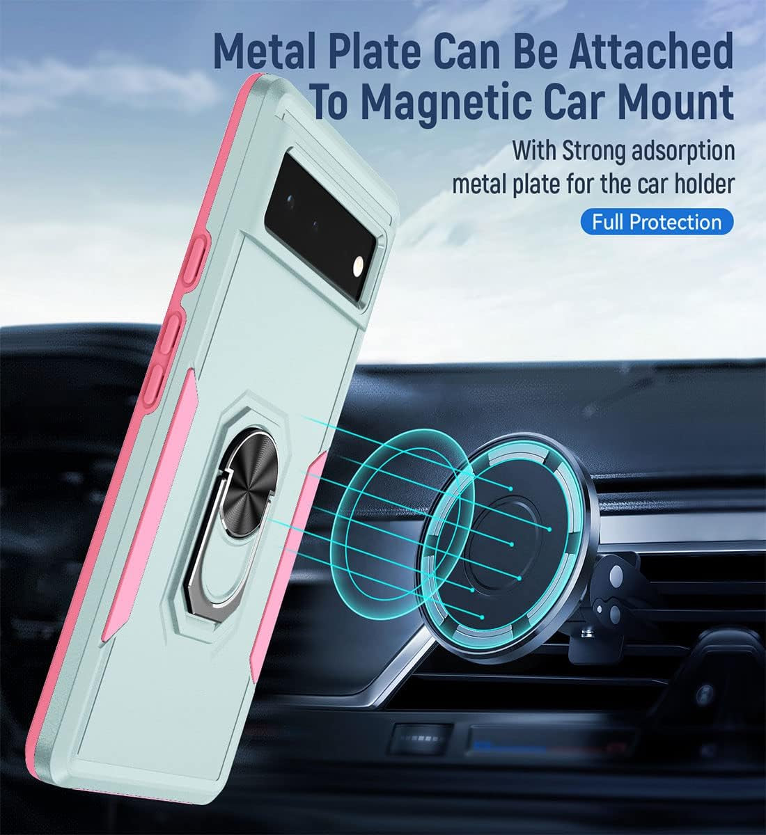 Case for Google Pixel 6,Google 6 Phone Case Heavy Duty,Drop Tested Cover with Magnetic Kickstand and 360°Finger Ring Holder Kickstand Case for Google Pixel 6(Green  Anzruosu   