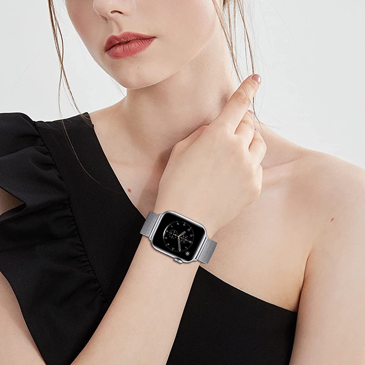 ZXCASD Metal Bands Compatible with Apple Watch Band 42Mm 44Mm 45Mm 49Mm Women Men,Silver Loop Adjustable Mesh Strap for Iwatch Series 8 7 6 5 4 3 2 1 SE Ultra  ZXCASD-20   