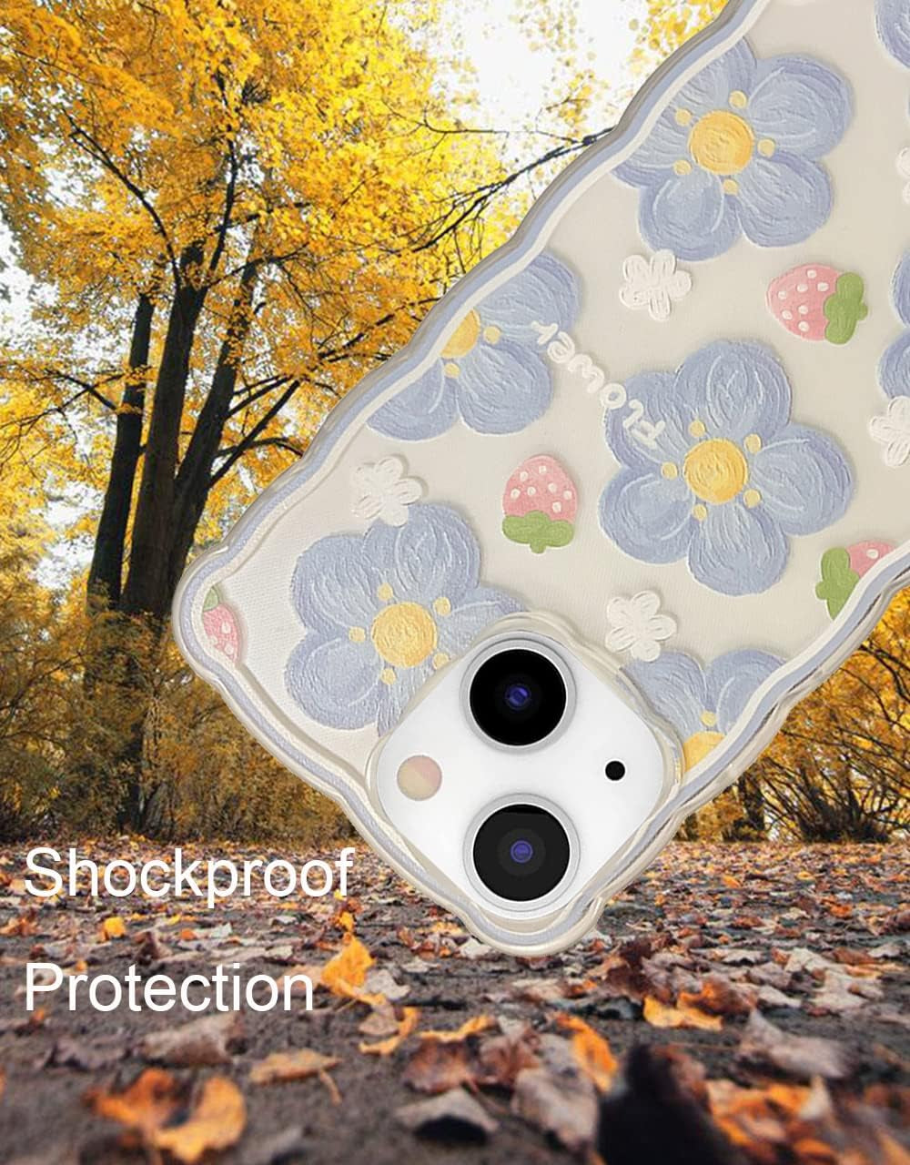 GUSDBSW Cute Iphone 14 plus Case for Women Girls, Lovely Floral Strawberry Pattern Wave Comfortable Grip Design for Girly, Slim Thin Soft Flexible TPU Clear Protective Phone Case - Blueberry Flower  GUSDBSW   